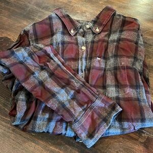 Peau de Loup sz 16 maroon/gray flannel